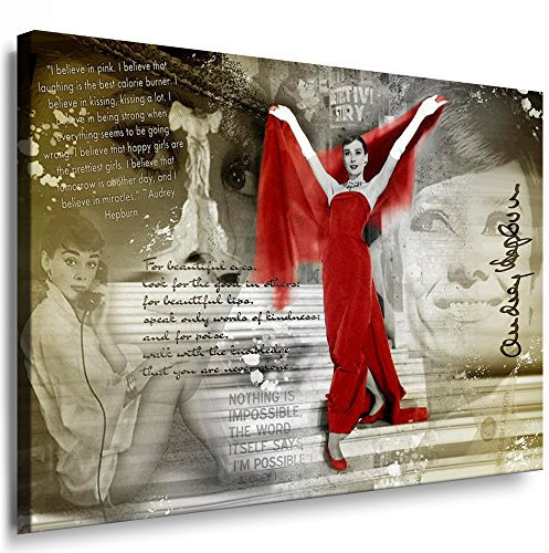Myartstyle - Bilder Audrey Hepburn 80 x 60 cm Leinwandbilder XXL - 1 Teilige Wandbilder Hollywood Legenden Film Kunstdrucke w-S-2020-2