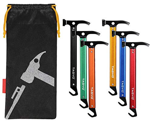 TAGVO Camping Hammer with Tent Pegs & Multifuctional Tent Stakes Removers, Multifunction Outdoor Camping Mallet Aluminum Tent Hammer with Storage Bag