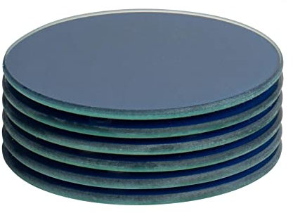 Harbour Housewares Glass Coasters - Round - 10cm - Blue - Pack of 6 - Tabletop Protection Mat Drink Coaster Decorative Dining Placemat for Cups, Mugs