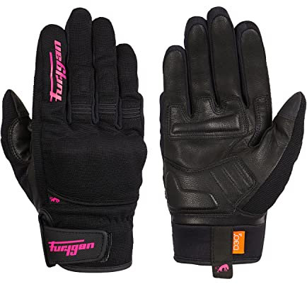 Furygan JET D3O Lady - Gants de moto Femme- Paume 100% cuir - Tactile - Confort - Gants d'été - Respirant & Léger - Protection Métacarpes D3O, Noir-rose