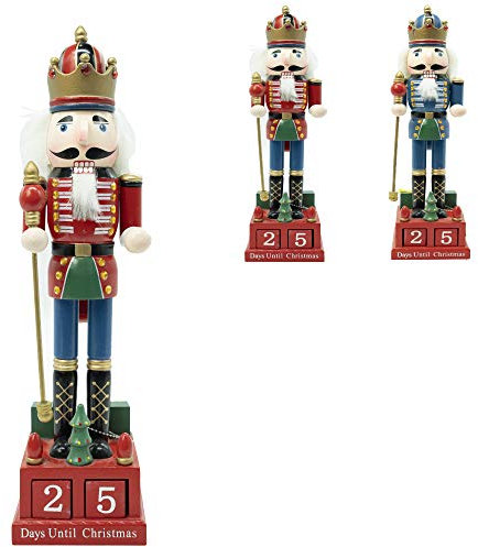Schiaccianoci di Natale Soldato di Legno, 42cm di Altezza, Statuetta Nutcracker Soldier da Collezione, BURATTINO Dipinto A Mano, su Base, Regalo Decorazione