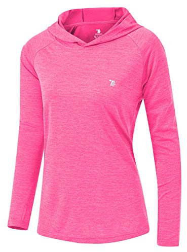 YSENTO Women's Long Sleeve Running Hoodie Gym Sports Yoga Tops Shirts UPF 50+ with Thumb Hole(Rose red,m)