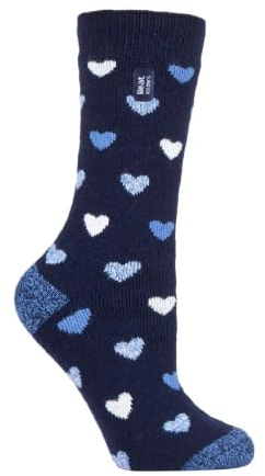 HEAT HOLDERS Lite - Damen Dünn Bunt Muster Motiv Thermosocken für Geschenk | Socken für Winter (37-40, Navy Herz (Jasmin))