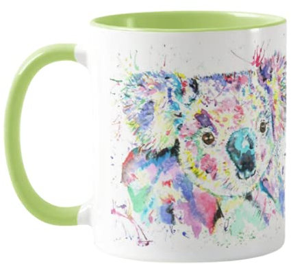 Vixar Koala Tasse colorée aquarelle arc-en-ciel animal sauvage tasse cadeau anniversaire, travail, bureau, Noël, thé, café (L vert)