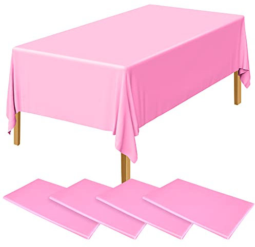 ELECLAND 4 x rosa Kunststoff-Tischdecken 137 x 274 cm Babyrosa Kunststoff-Tischdecken rechteckig rosa Tischdecken für drinnen oder draußen, Babyparty, Hochzeit, Geburtstag Party Dekorationen