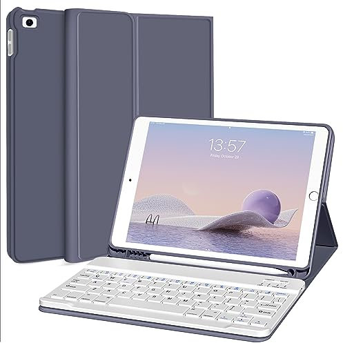 KENKE Custodia con tastiera per iPad 9,7 2018 (6a generazione)/iPad 2017 (5a generazione)/iPad Air 2/1, custodia intelligente leggera per iPad con portapenne, tastiera wireless magnetica staccabile,