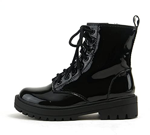Soda Feste Stiefelette mit Stollensohle, Schnürschuh mit seitlichem Reißverschluss, Schwarz Lack, 40.5 EU