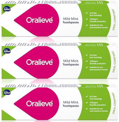 Oralieve Ultra Mild Mint Toothpaste (3 x 75ml) | SLS-Free Formula for Sore, Dry and Sensitive Mouths with Fluoride & Xylitol – Genuine Oralieve Toothpaste