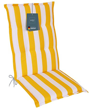 LILENO HOME Gartenstuhl Auflagen als [1er Set - Hochlehner] in Blockstreifen Gelb - Bequeme Liegen als Sitzauflagen für Gartenmöbel - Stuhlkissen für Gartenstühle und Klappstühle