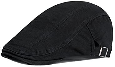 FuninCrea Verstellbare Herren Flache Kappe, Baumwolle Newsboy Hüte Gatsby Ivy Irish Hats Barett Cabbie Hut für Golf Fahren Jagd, Schwarz, Einheitsgröße