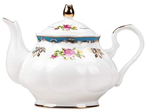HODAGES European White Bone China Green Peony Kettle Large Capacity with Filter Coffee Pot Tea Set 22x14.5cm teapot