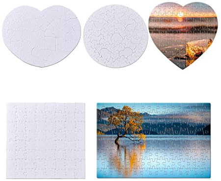 Bestewelry 10 Sets Sublimations-Puzzle, blanko, 5 Stile, Herz, rechteckig, flach, rund, weißes Papier, Wärmepress-Transfer-Puzzle