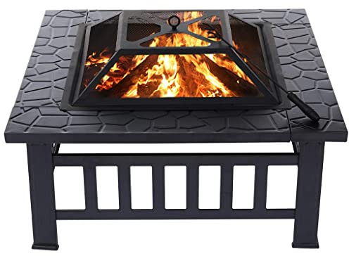 WANWEN 32-Zoll-Eisen Große Feuerstellen Gusseisen Feuerstelle Moderne Stilvolle Grillstelle Outdoor für Garten Terrasse Terrasse Camping Stand Herd Little Surprise