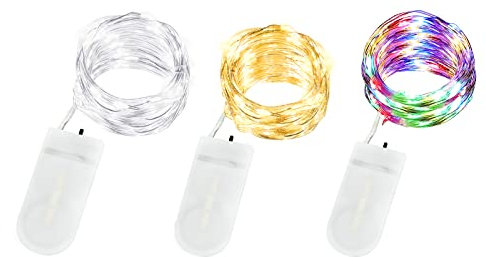 Annefly LED Lichterkette mit Batterie, 3 Stück 2M 20LED Micro wasserdichte Drahtlichterkette Silberdraht Innen für Schlafzimmer Gläser Hochzeit Festival Party Weihnachtsbeleuchtung Deko (Mehrfarbig)