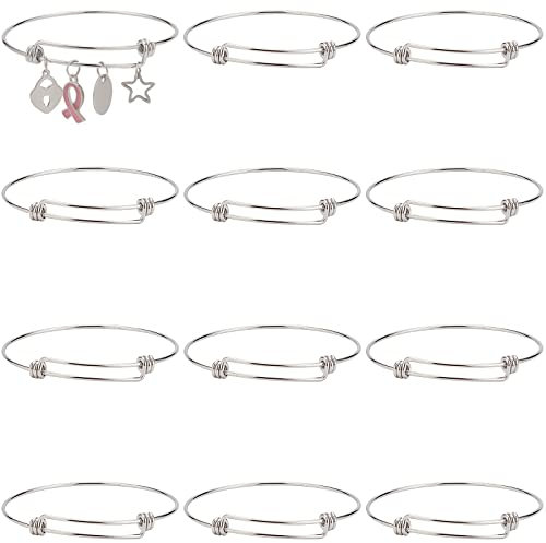 SUNNYCLUE 12 Stück Erweiterbarer Draht Armreif Edelstahl Armbänder Bulk Verstellbares Armband Für Die Schmuckherstellung Metall Stapelbare Armbänder Manschettenarmbänder Rohlinge DIY Handwerk Erwachse
