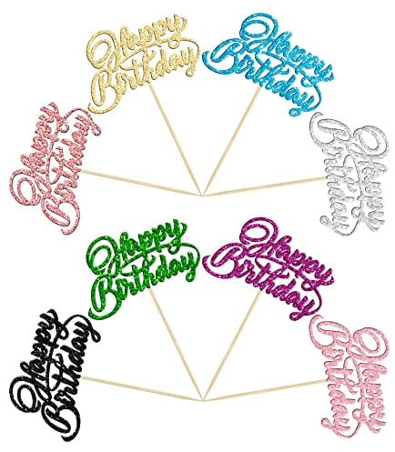 24Pcs Happy Birthday Cupcake Toppers 8 Colors Glitter Birthday Cupcake Picks for Celebrating Baby Shower Kids Birthday Anniversary Party Cake Decorations Supplies