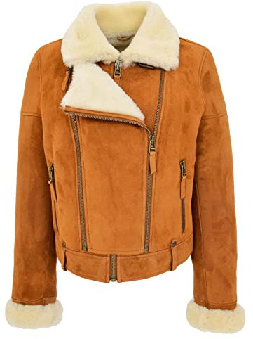 Divergent Retail DR250 Damen-Jacke, echtes Schaffell, Braun, hautfarben, 46