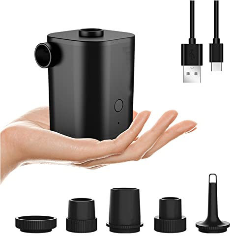 Electrique Air Pompe avec USB Rechargeable 2500mAh Batterie, Gonfleur et Degonfleur Portable Pompe à Air électrique, Mini Pompe à Air avec 5 Embouts pour Matelas, Bateau, Anneau de Natation