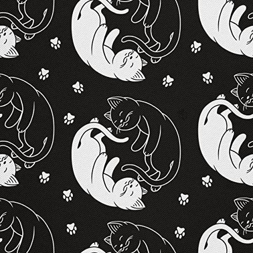 HEKO PANELS Stoff Oxford Wasserdichte Meterware Canvas-Stoff Polyester Stoff Zum Nähen Nähstoffe Möbelstoffe Dekostoffe Handwerken Wasserabweisend Blickdicht Katzen Schwarz Weiß 2 Meter 155 x 200 cm