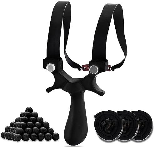 HANSPY Slingshot Professional Slingshot for Hunting, Super Grip Surface, Easy Clip Connection, Bundle Set with 3 Replacement Rubber Bands + 350-400 Ammunition Bundle Set