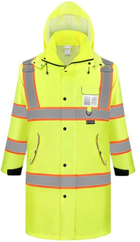 TICONN Reflective Rain Coat, Waterproof Hi Vis Safety Rain Jacket, Heavy Duty ANSI Class 3 High Visibility Trench Coat (XL)