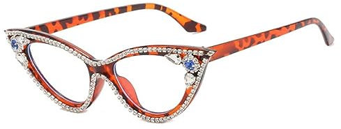 MUTYNE Luxus-Diamant-Cat-Eye-Brillengestelle, Anti-Blaulicht, optisch, Damenmode, Strass-Brillen, Brillen, Einheitsgröße