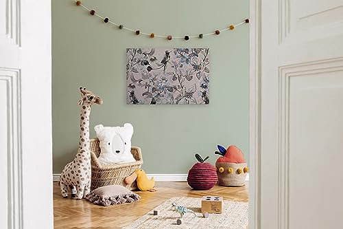 A.S. Création Leinwandbild Blumen floral mit tropischen Vögeln - Kunstdruck grau weiß - 90x60 cm Querformat - Moderne Wanddekoration Schlafzimmer Wohnzimmer Küche - Bild auf Keilrahmen