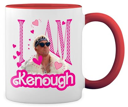 I Am Kenough New Trend Fun Lustig Weiße Tasse Mug mit roten Felgen und Griff
