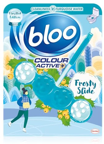 Bloo Limited Edition Frosty Slide, Turquoise Coloured Water with Anti-Limescale, Cleaning Foam, Dirt Protection and Extra Freshness, 1 x Toilet Block