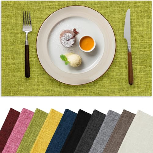 Aironment Spring Placemats Set of 6, Bilayer Thickened Linen Place Mats Heat Resistant Machine Washable Wrinkle Free Carefully Selected Polyester Mats for Kitchen/Dining/Coffee Table (Lime Green)