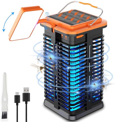 Homesuit Solar Insektenvernichter Elektrischer Mückenlampe, USB Wiederaufladbare Insektenfalle Wasserdichter Fliegenvernichter 4200V Mückenfalle UV-Licht ungiftig für im Innen- und Außenbereich