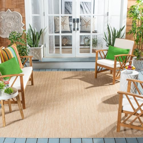 SAFAVIEH Washable Rug Outdoor Courtyard Collection - 10' x 14', Natural & Cream, Non-Shedding & Easy Cleaning, Ideal for Patio, Backyard, Mudroom (CY8022-03012)