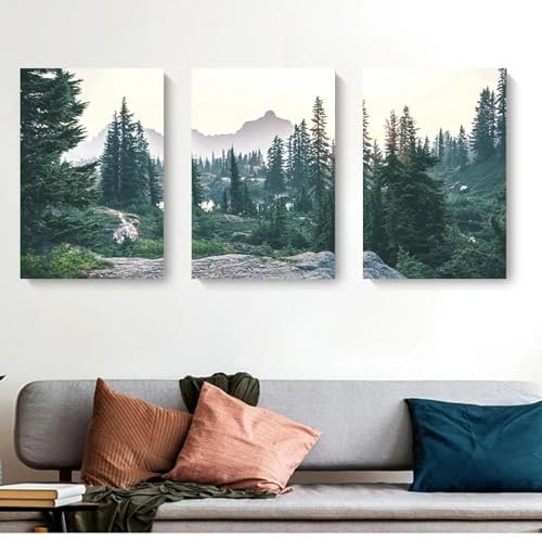 KemneT Nuage et brume forêt affiches nature paysage Murale art nordique moderne Toile tableau peinture Tableaux salon Decoration à la maison 50x70 cm x 3 sans cadre
