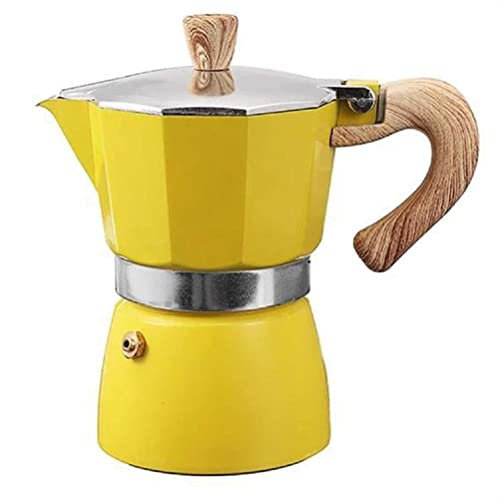 Srliya 150ML Portable Italian Moka Pot, Aluminum Espresso Maker with Mocha Cold Extract Feature Perfect for Making Cappuccino or Latte (yellow)