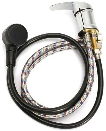 Namvo Salon-Wasserhahn-Set, Edelstahl, Metallic, mit Schlauch und Duschkopf, Einloch-Montage, Temperaturregelventil für Shampoo-Bett-Schüssel-Salon usw