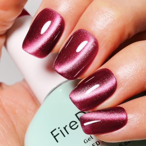 Firedeep Cat Eye Gel Nail Polish 16ml Ruby Red Holographic Glitter UV/LED Gel Polish for Nail Art DIY at Home Manicure with Magnetic Stick
