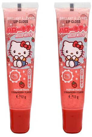 Hello Kitty Lipgloss Tube 2er set - Für strahlende Lippen mit Erdbeerduft - Classic Tube - Lipgloss für kinder- Feuchtigkeitsspendender Lip Gloss, Langanhaltend Lip Glow-2X12gr