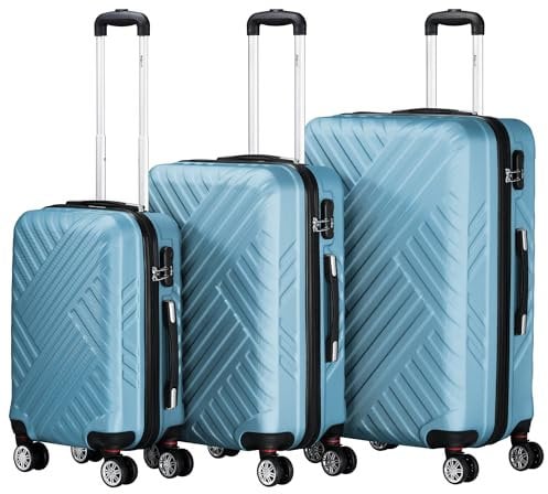 Zelsius Koffer Set 3 Stück, Stahlblau | ABS Hartschalenkoffer mit Zahlenschloss, Doppelrollen und Innen Trennwand | Handgepäckkoffer, Hartschalenkoffer Set 3 teilig, Trolley, Koffer Groß, Luggage Set
