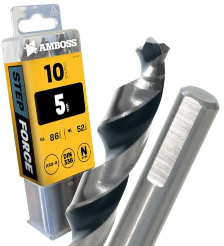 10x Spiralbohrer Step Force Ø5.0 mm - HSS-G DIN 338 für Stahl, Baustahl, Alu, Buntmetalle AMBOSS WERKZEUGE® Bohrer Bleche, Profile - Sechskant f. Bohrmaschine, Akkubohrer, Standbohrmaschine