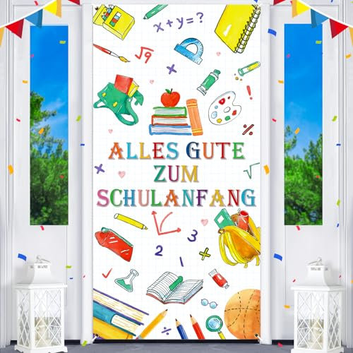 Schulanfang Deko Banner, Weiß Alles Gute Zum Schulanfang Tür Banner Jungen Mädchen Einschulung Deko Banner Für Schule Klassenzimmer Schulanfang Party Dekor 72,8 * 35,4 Zoll 
