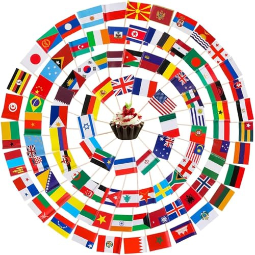 POPOYU 100Pcs Mini Multi Flag Toothpicks Cupcake Toppers,Multi Flags Cocktail Sticks,World Cup Cake Toppers Sandwich Decorations for World Cup Decorations 2026,Eurovision Party,Euros Football Game