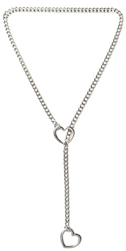 TJUSPIRIT Slip Chain Choker Damen Schlupfkette Punk Gothic Herzkette y2k Lariat Y Halskette PU Lederhalsband Halskette aus Edelstahl, 65CM(Silber)