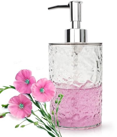 Distributeur de savon en verre transparent de 400 ml avec pompe en plastique, distributeur de savon rechargeable pour salle de bain, comptoir, cuisine, buanderie, shampooing liquide