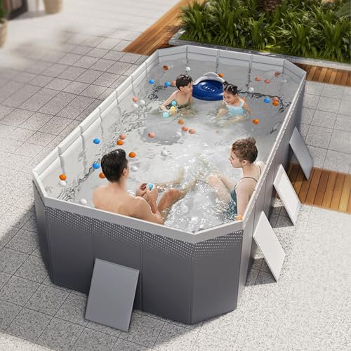ZCSOUDP Faltbarer Pool, Hartplastikschale, rechteckiger Familienpool im Freien, tragbarer, Nicht aufblasbarer Pool mit Ablassschraube und Abflussloch für Familienpool, Sommerwasserparty(1.85m)