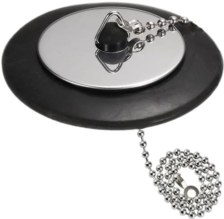 Tappo universale per lavello con catena, tappi di scarico in gomma nera, catena in acciaio inox da 43 mm, tappo di ricambio per cucina e bagno (dimensioni da 4,3 cm a 4,5 cm, catena 39,9 cm)