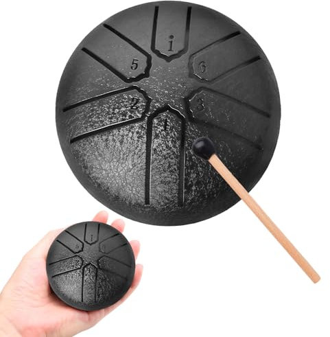 Aedcbaide Tongue Drum Steel 3 Zoll 6 Töne Zungentrommel Klein Pan Percussion Instrument Stahlzungen Handpan Steel mit Schlägeln Meditation Yoga Klangheilung