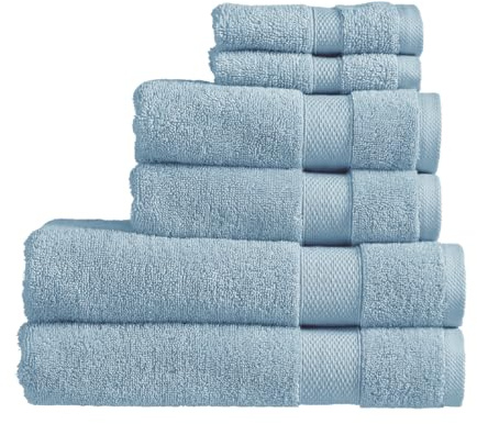 Christy Refresh Bathroom Towel Set | Set of 6 | 2 Bath 2 Hand 2 Face | Quick Dry | Gentle Pastel Tones | Soft Absorbent Shower Towels | 100% Cotton 550GSM | Denim Blue