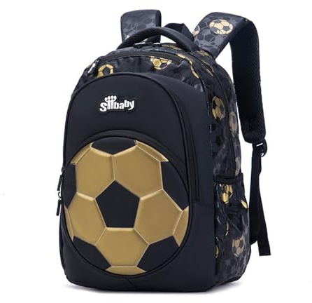 Rucksack Kinder Fußball Muster Schulrucksack für Kinder, Treer Kinderrucksack Mädchen Jungen Kindergartenrucksack Schulranzen Klassenstufen 1-3 Schulranzen (Gold Fußball)