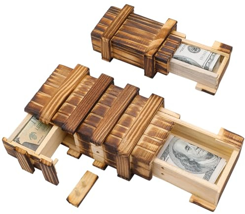 GSrenyu 2PCS Puzzle Box Wooden Secret Puzzle Box, Brain Teasers Box Mystery Gift Box with 2 Large Secret Compartments for Money Gifts Gutscheine Schmuck Geburtstagsgeschenk