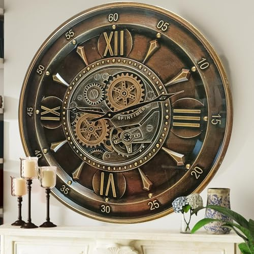 THE GEARS CLOCK Real Moving Gear Wanduhr Irland Line (Bronze Dunkel, 59 cm)